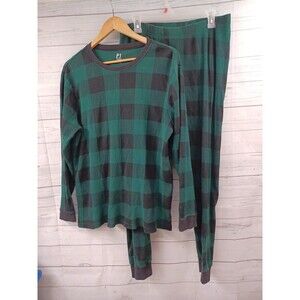 PJ Place Thermal Weave Pajama Set XL Pants Green Plaid Long sleeve 2 Pcs